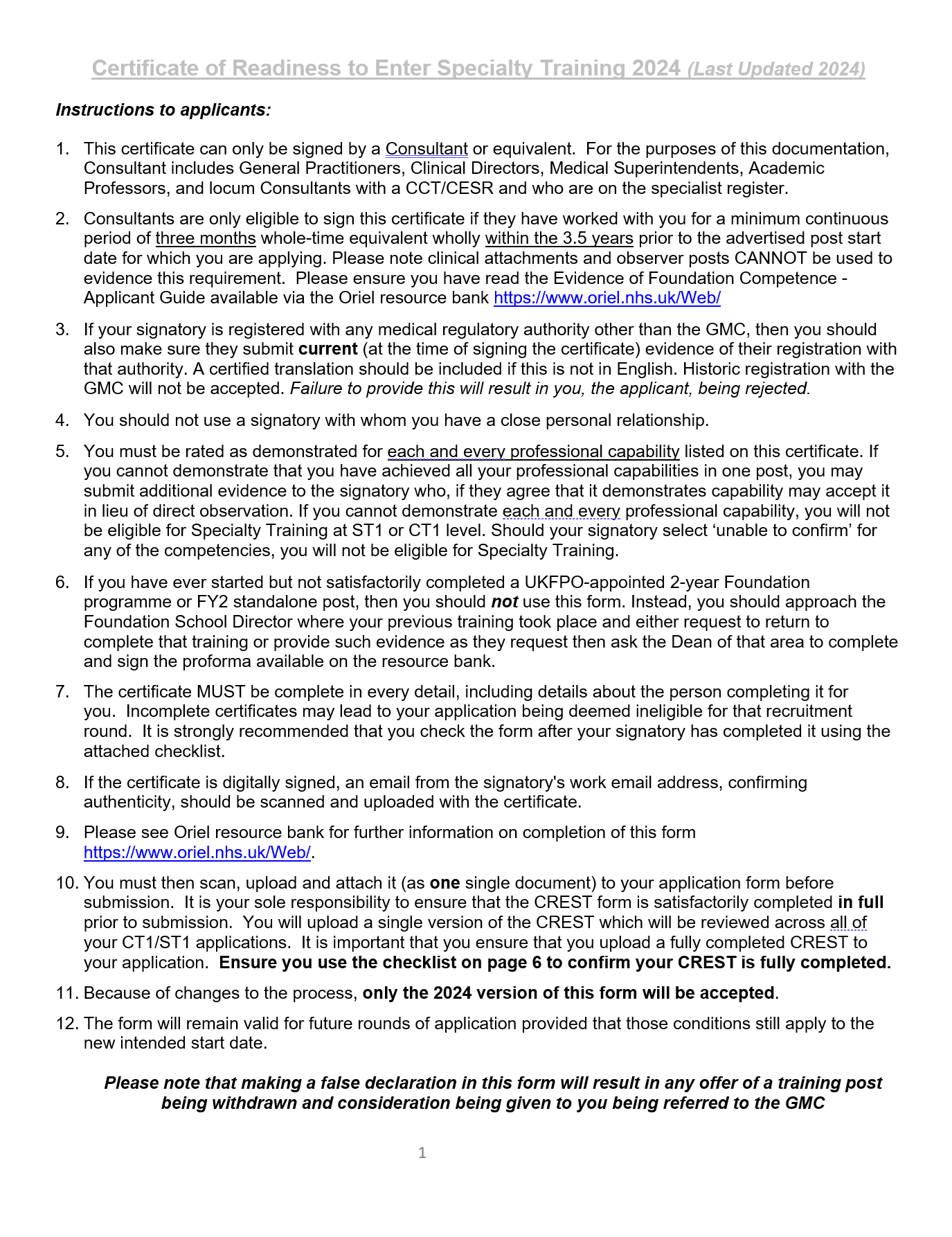 CREST Form Page 1