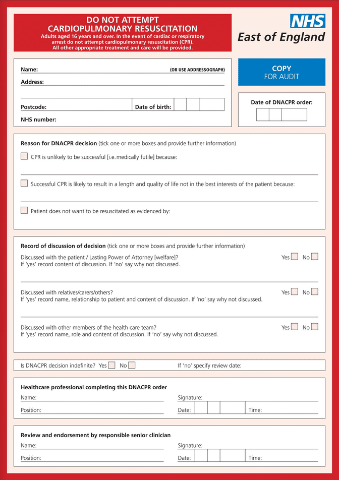 DNACPR Form DNAR