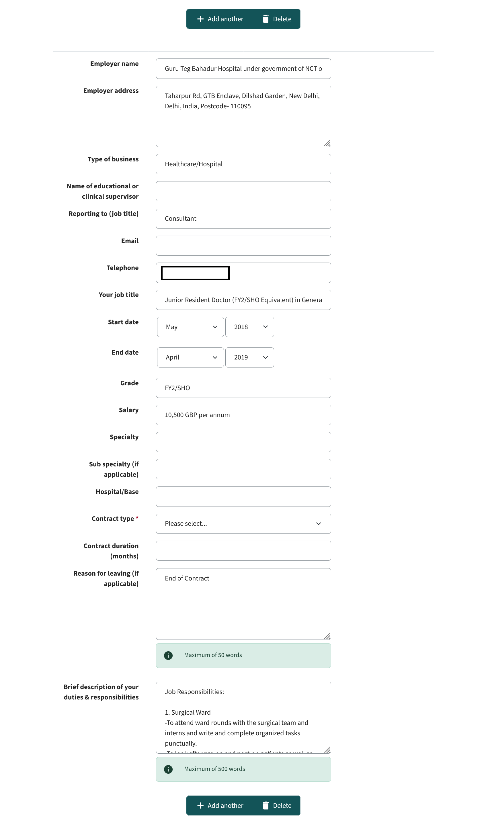 Employer activity history