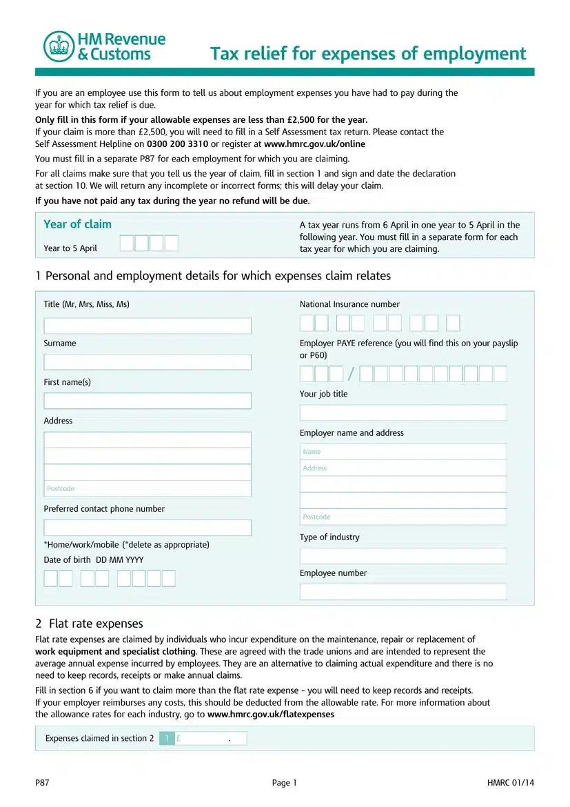 HMRC P87 form