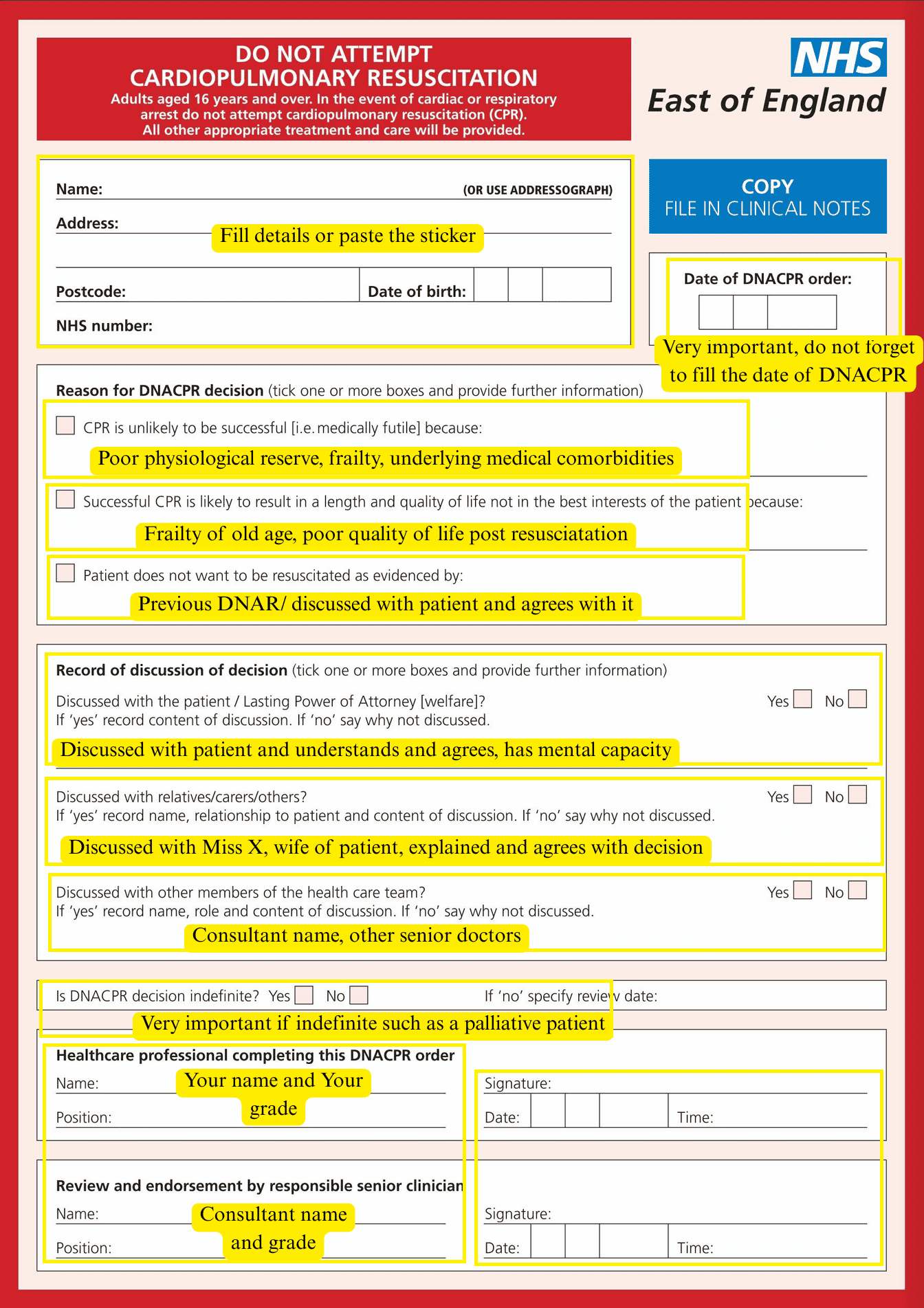 How to Fill DNACPR form or DNAR form