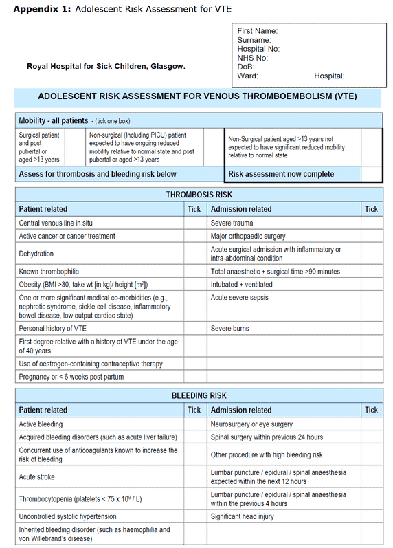 NHS VTE risk assessment tool