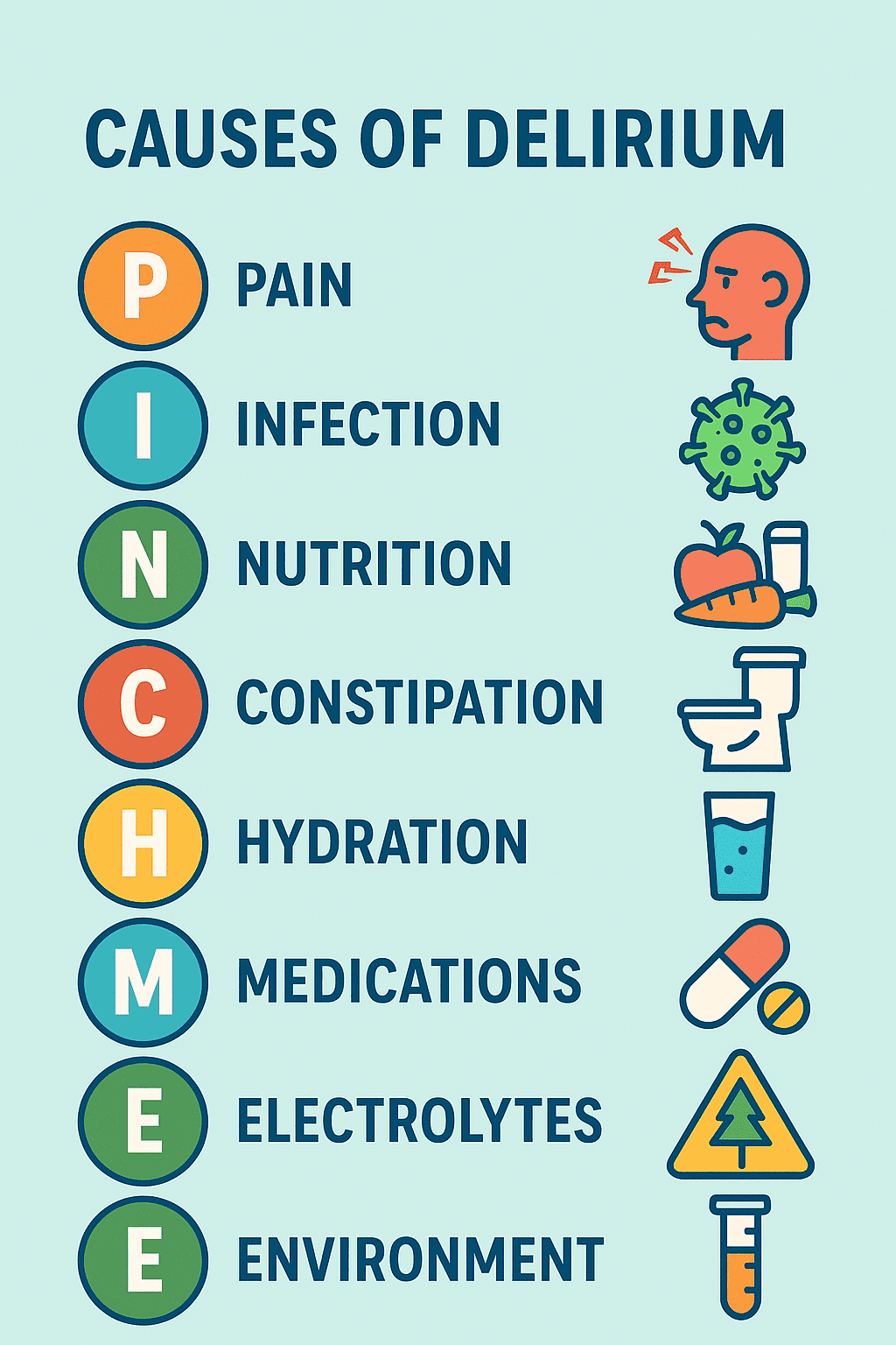 PINCH MEE mnemonic Causes for Delirium