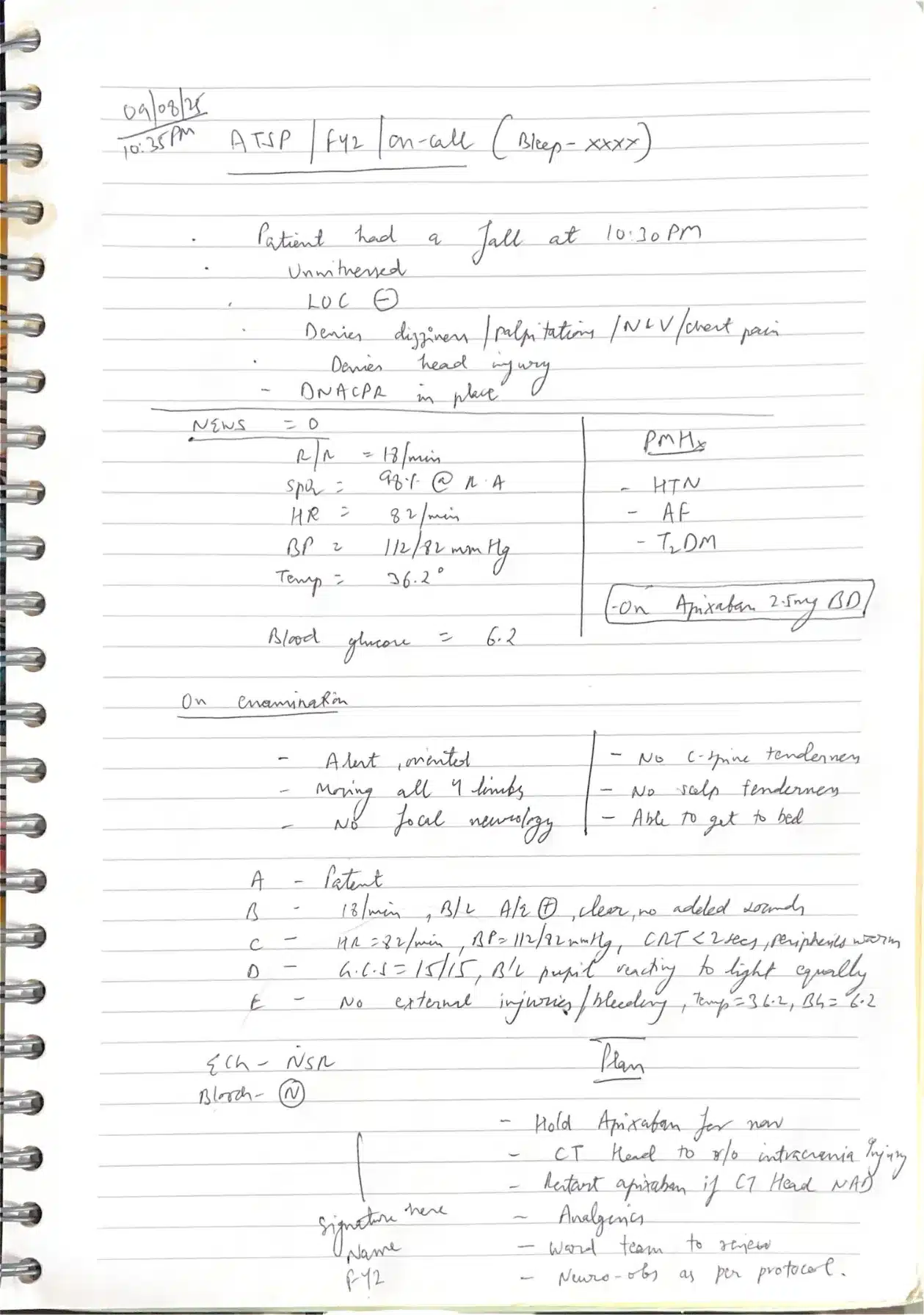 Post-falls assessment Documentation for NHS Doctors