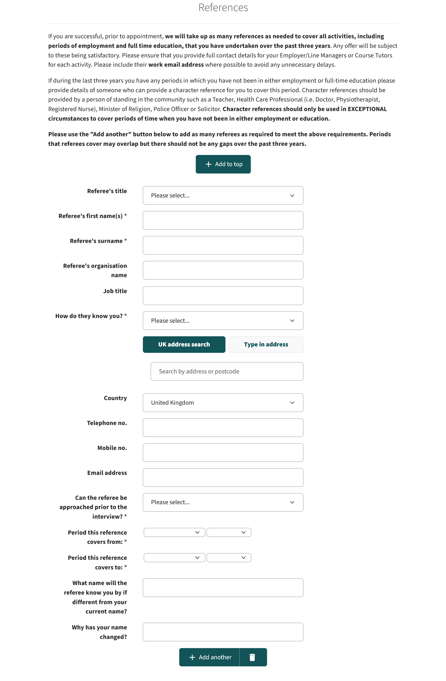 References Trac Jobs NHS Application