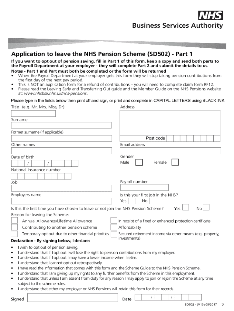 SD502 form How to Opt out of NHS Pension