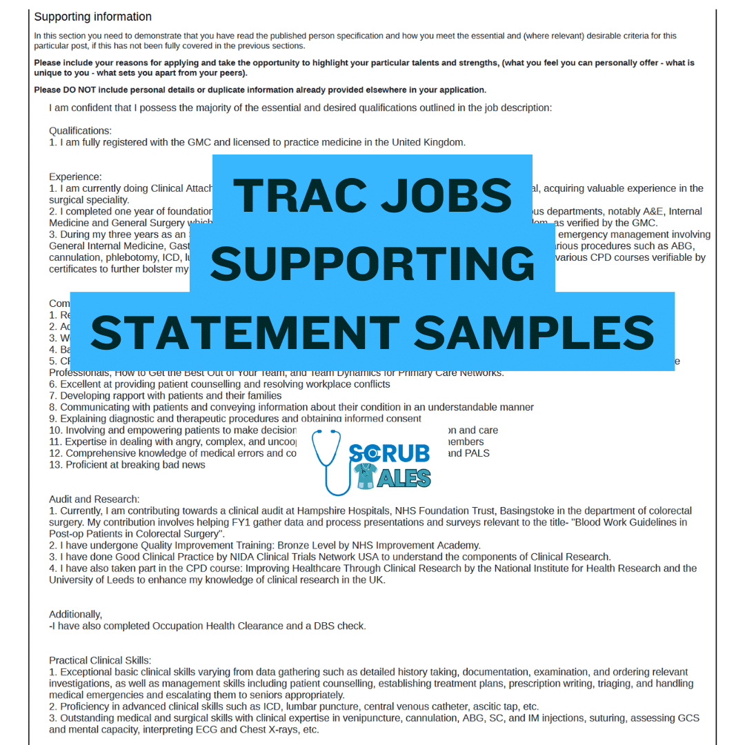 Sample template for writing a Trac Jobs NHS supporting statement